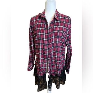 Lee Riders red & black button-down flannel shirt with added black lace large‎